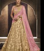 Golden embroidered net semi stitched lehenga