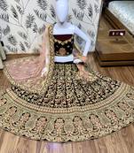 Maroon embroidered velvet semi stitched lehenga