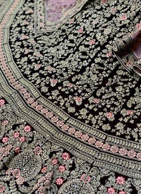 Maroon embroidered velvet semi stitched lehenga 4