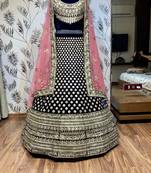 Blue embroidered velvet semi stitched lehenga