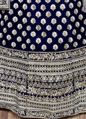 Blue embroidered velvet semi stitched lehenga 3