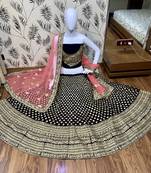 Blue embroidered velvet semi stitched lehenga