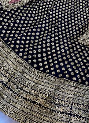 Blue embroidered velvet semi stitched lehenga 4