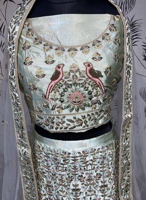 Light-green embroidered satin semi stitched lehenga 3
