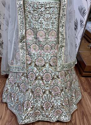 Light-green embroidered satin semi stitched lehenga 4