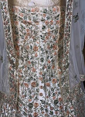 Peach embroidered satin semi stitched lehenga 4