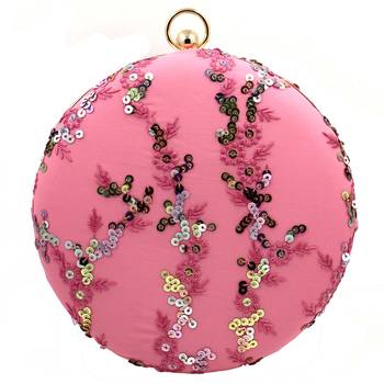 Worthyy Enterprises Handcrafted Heavy Embroidery Work Round Clutch Bag Purse Handbag For Women/Girls |Pink| 1