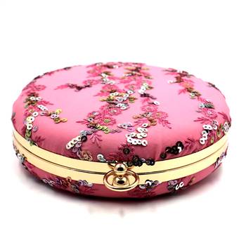 Worthyy Enterprises Handcrafted Heavy Embroidery Work Round Clutch Bag Purse Handbag For Women/Girls |Pink| 3