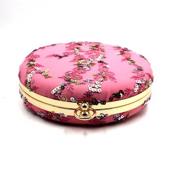 Worthyy Enterprises Handcrafted Heavy Embroidery Work Round Clutch Bag Purse Handbag For Women/Girls |Pink| 4