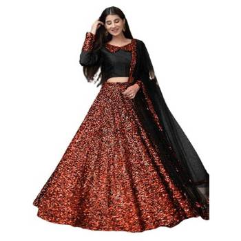 Black embroidered velvet semi stitched lehenga 2