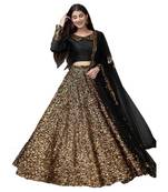Black embroidered velvet semi stitched lehenga