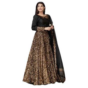 Black embroidered velvet semi stitched lehenga 3