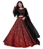Black embroidered velvet semi stitched lehenga
