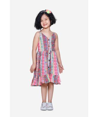 Neon Pink Stripe Low-High Boho Dress 1