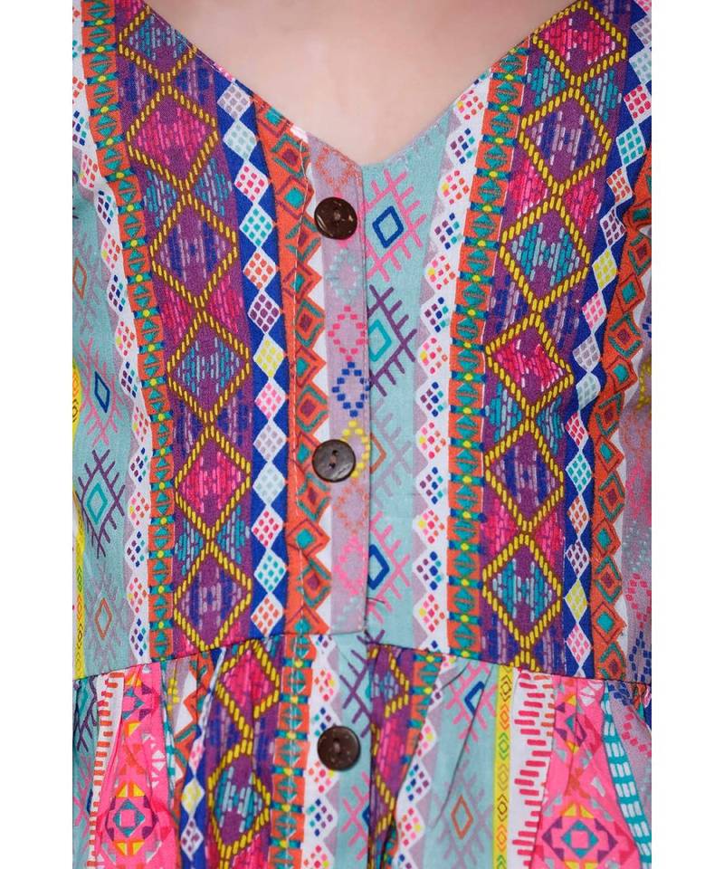 Neon Pink Stripe Low-High Boho Dress