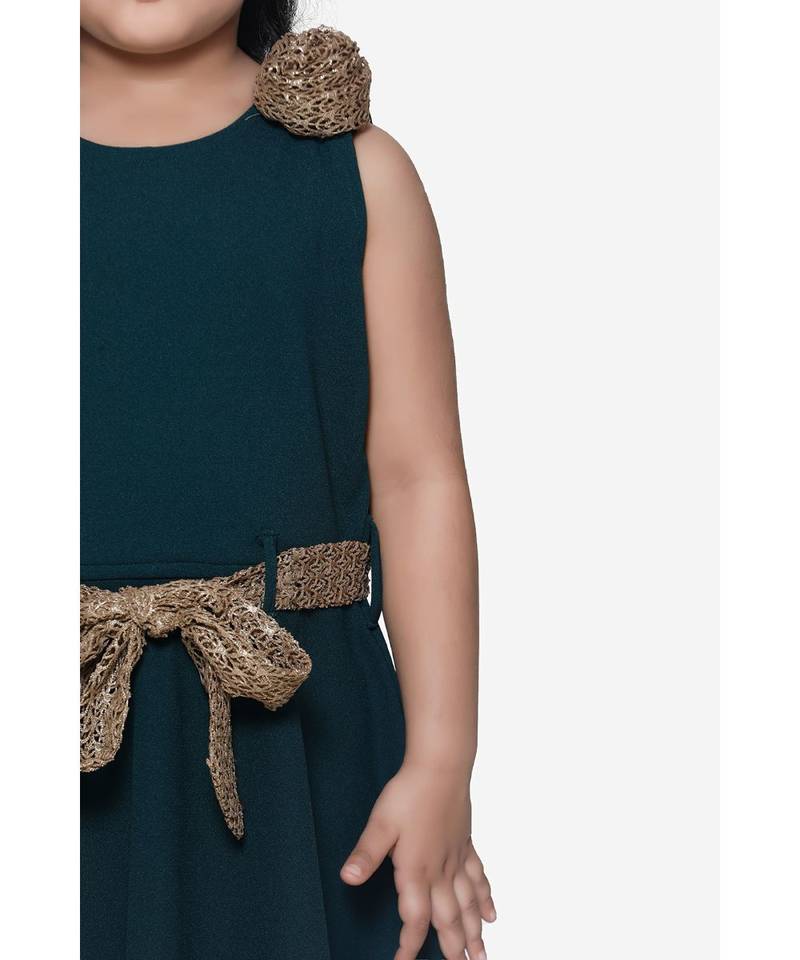 Teal Green Partywear Dress with Golden Detailing