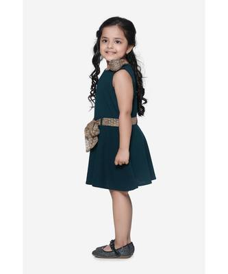 Teal Green Partywear Dress with Golden Detailing 4