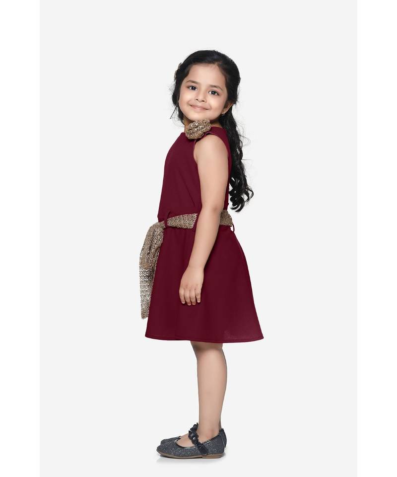 Maroon Partywear Dress with Golden Detailing