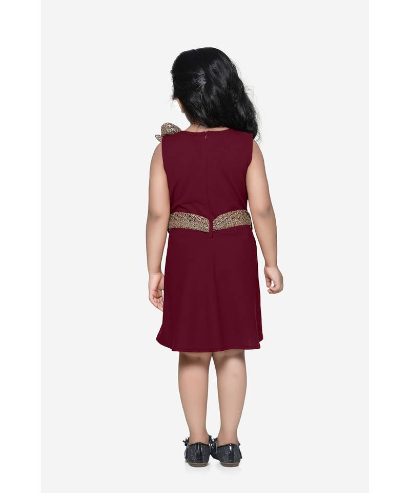 Maroon Partywear Dress with Golden Detailing