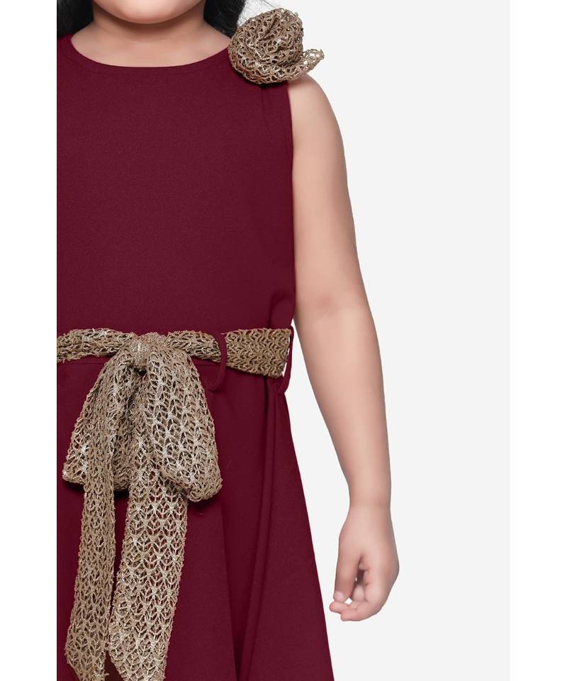 Maroon Partywear Dress with Golden Detailing