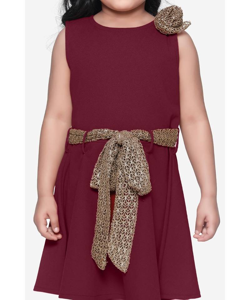 Maroon Partywear Dress with Golden Detailing
