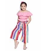 Pink Off Shoulder Top and Striped Culotte Pant Set