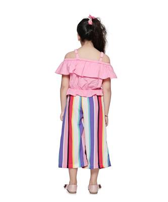 Pink Off Shoulder Top and Striped Culotte Pant Set 3
