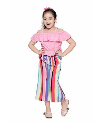 Pink Off Shoulder Top and Striped Culotte Pant Set 5
