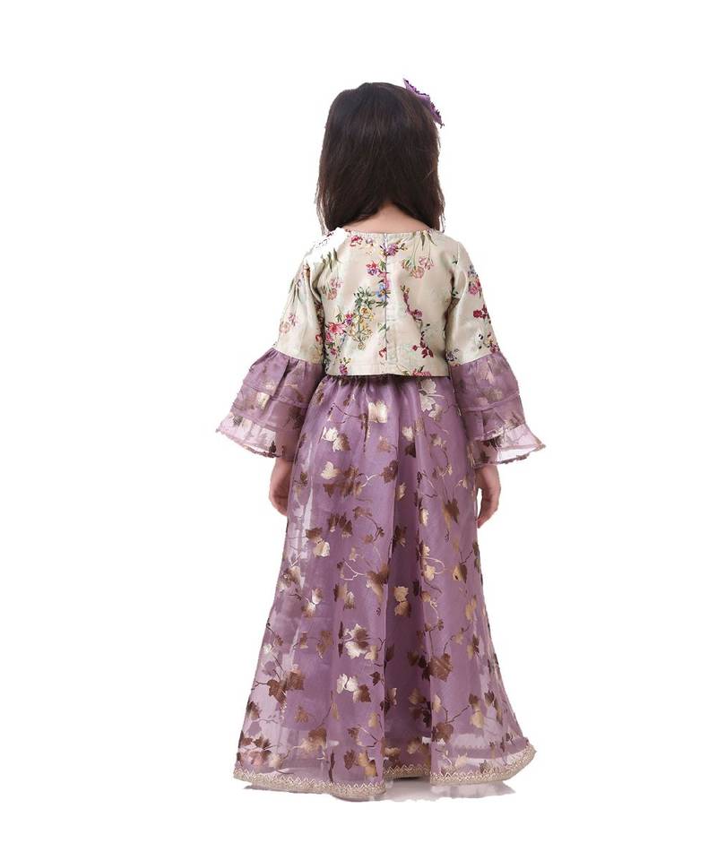 Floral Top with Wine Organza Skrit Set