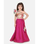 Floral One Side Shoulder Top with Wine Lehenga Set