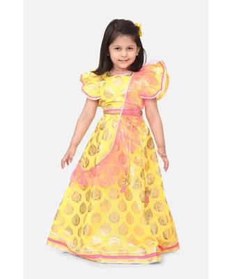 Bright Yellow Motif Ruffle Lehenga Set 1