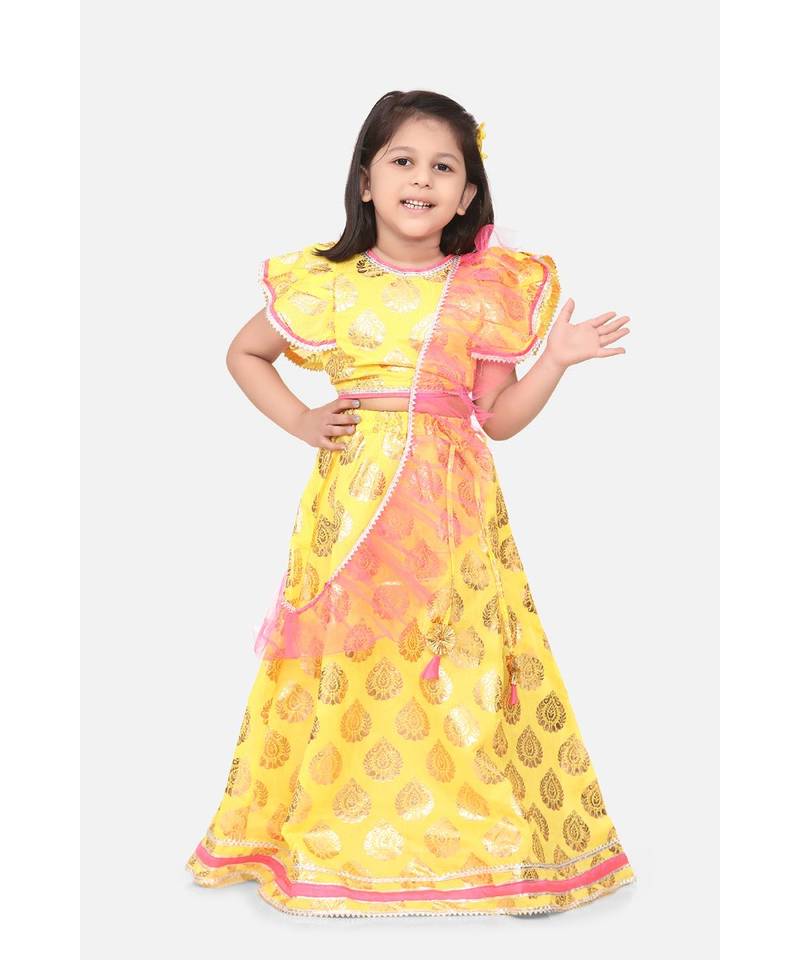 Bright Yellow Motif Ruffle Lehenga Set