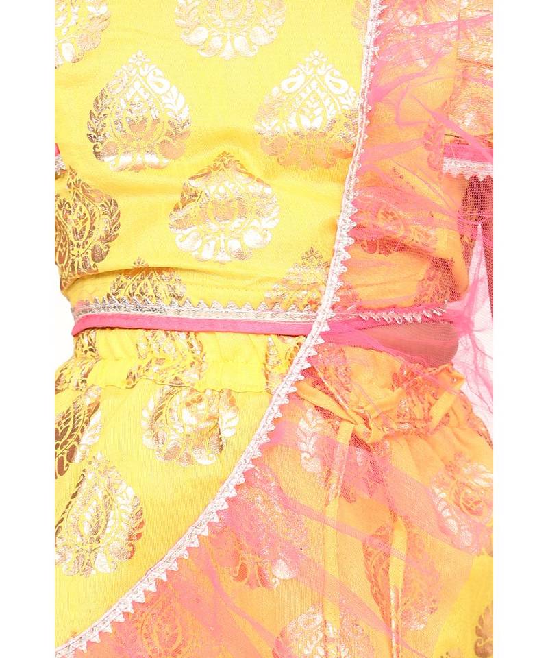 Bright Yellow Motif Ruffle Lehenga Set