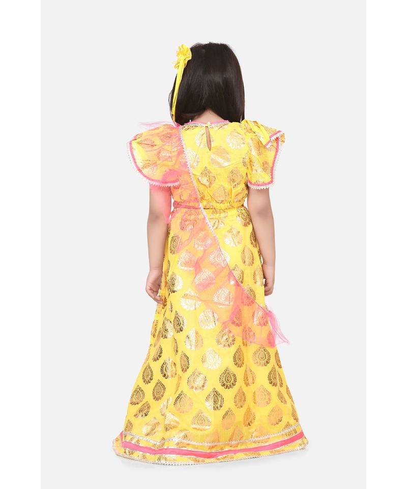 Bright Yellow Motif Ruffle Lehenga Set