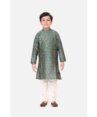 Green Jacquard Kurta Pajama Set 1