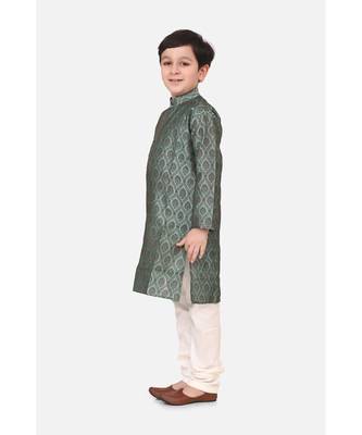 Green Jacquard Kurta Pajama Set 3