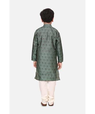 Green Jacquard Kurta Pajama Set 4