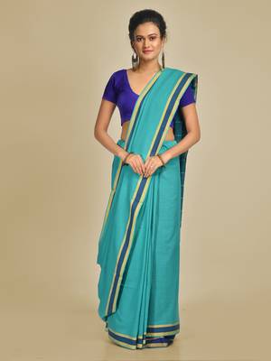 Multicolor hand woven pure cotton saree with blouse 1