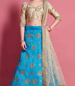 fascinating Sky-blue Sequins embroidered art Silk wedding Lehenga choli