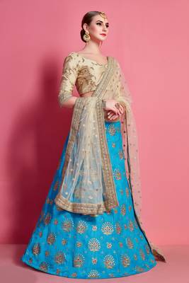 fascinating Sky-blue Sequins embroidered art Silk wedding Lehenga choli 3