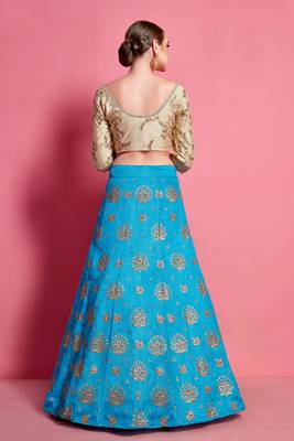 fascinating Sky-blue Sequins embroidered art Silk wedding Lehenga choli 4