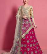 Rani-pink embroidered art Silk Semi Stitched wedding & party Lehenga