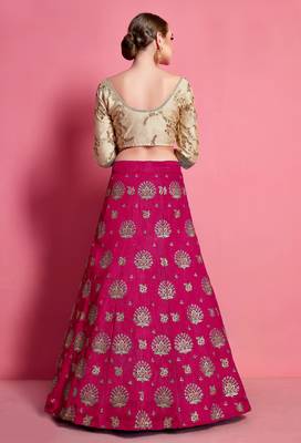 Rani-pink embroidered art Silk Semi Stitched wedding & party Lehenga 4