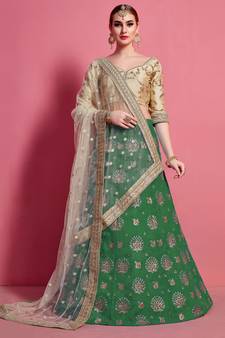 appetizing Green Sequins embroidered art silk bridal lehenga
