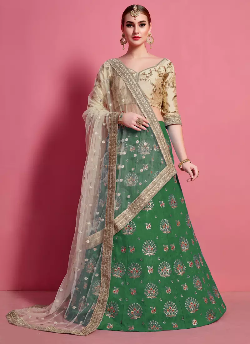 appetizing Green Sequins embroidered art silk bridal lehenga