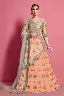 provocative Orange Sequins embroidered art silk ceremonial lehenga
