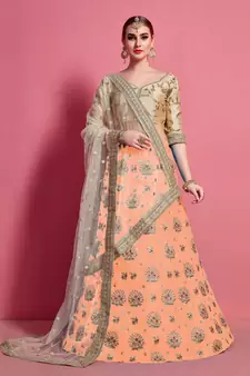 provocative Orange Sequins embroidered art silk ceremonial lehenga