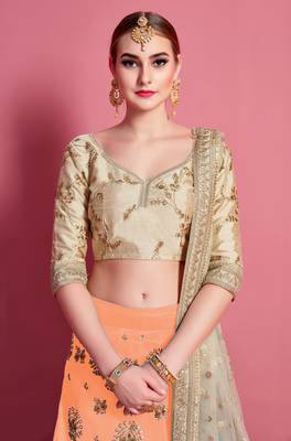 provocative Orange Sequins embroidered art Silk ceremonial Lehenga 2