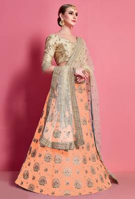 provocative Orange Sequins embroidered art Silk ceremonial Lehenga 3