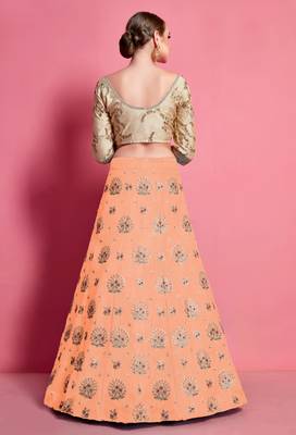 provocative Orange Sequins embroidered art Silk ceremonial Lehenga 4